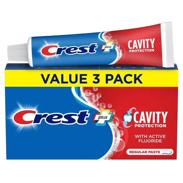 Alt view image 5 of 5 - Crest Plus Cavity Protection Toothpaste Regular Paste, 3 Pack, 5.7 oz Each