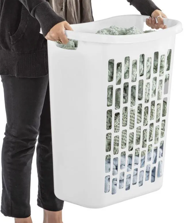 Alt view image 6 of 6 - Mainstays Rectangular Open Plastic Hamper, for Narrow Spaces, White, Adult