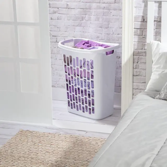 Alt view image 5 of 6 - Mainstays Rectangular Open Plastic Hamper, for Narrow Spaces, White, Adult