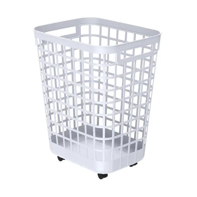 Alt view image 6 of 7 - Mainstays 2.6-Bushel White Rolling Laundry Hamper, Easy-Clean Plastic