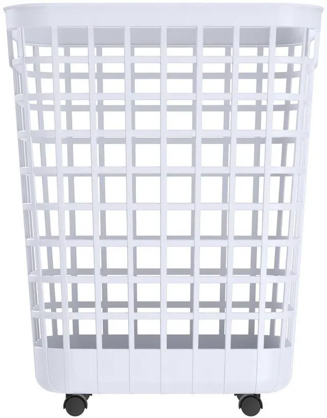 Main image of Mainstays 2.6-Bushel White Rolling Laundry Hamper, Easy-Clean Plastic