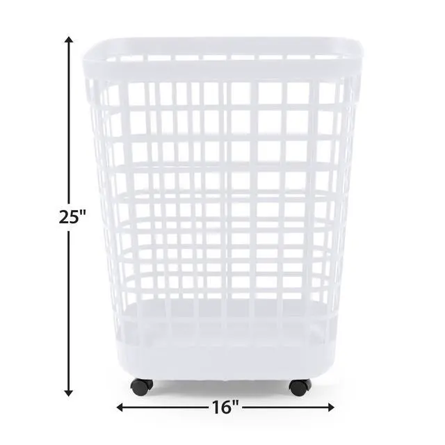 Alt view image 2 of 7 - Mainstays 2.6-Bushel White Rolling Laundry Hamper, Easy-Clean Plastic