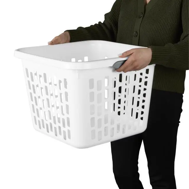 Alt view image 3 of 6 - Sterilite Small 1.5 Bushel Square Plastic Laundry Basket with 2 Comfort Grip Handles, White