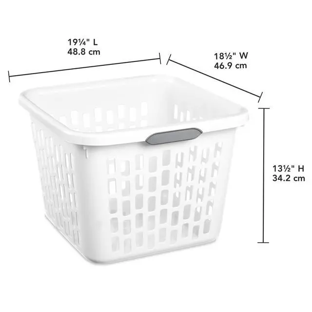 Alt view image 2 of 6 - Sterilite Small 1.5 Bushel Square Plastic Laundry Basket with 2 Comfort Grip Handles, White