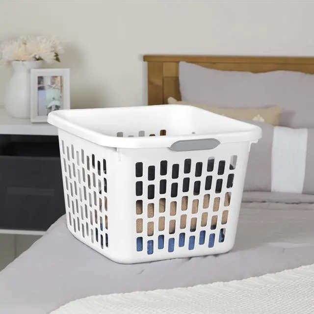 Alt view image 6 of 6 - Sterilite Small 1.5 Bushel Square Plastic Laundry Basket with 2 Comfort Grip Handles, White