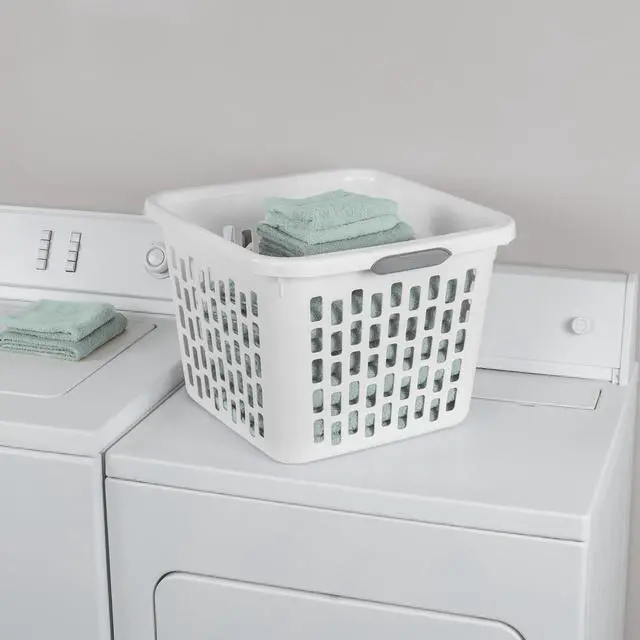 Alt view image 4 of 6 - Sterilite Small 1.5 Bushel Square Plastic Laundry Basket with 2 Comfort Grip Handles, White