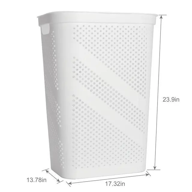 Alt view image 2 of 6 - Mainstays Plastic Rectangular Hinged-Lid Laundry Hamper, White, Adult
