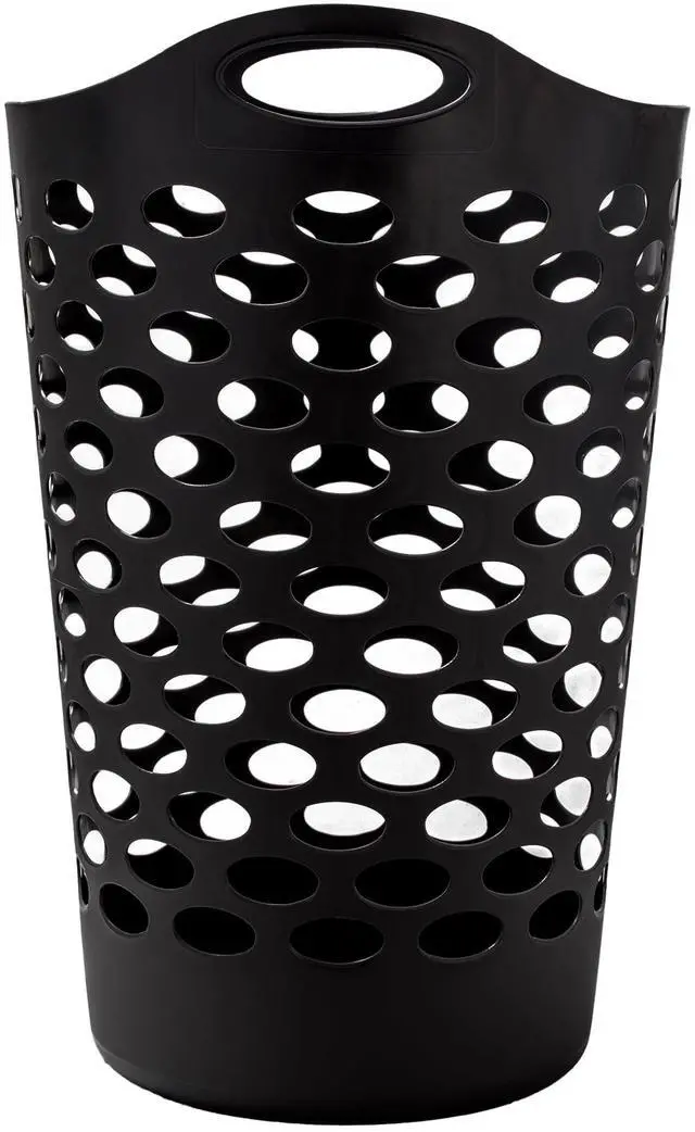 Main image of Mainstays Flexible Round Laundry Hamper with Carry Handles, Black Plastic
