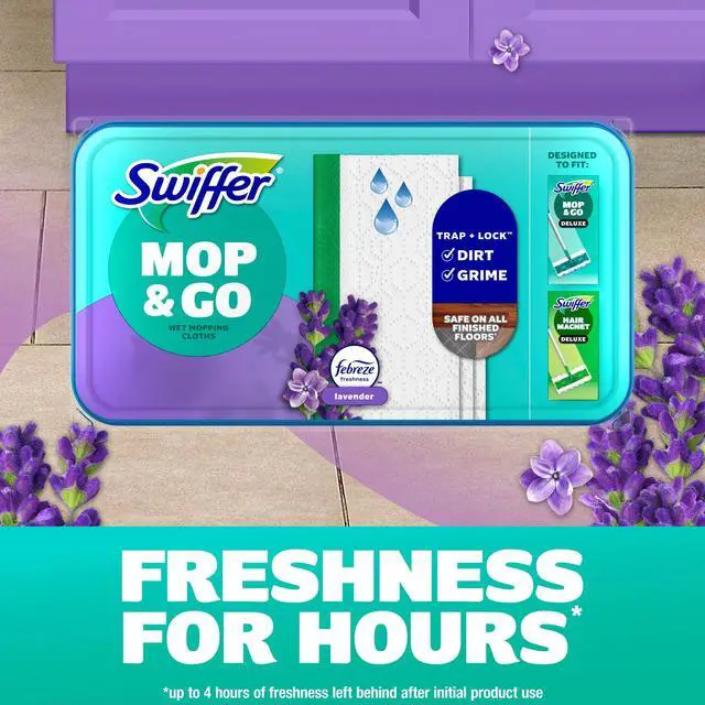 Alt view image 2 of 7 - Swiffer Mop & Go, Wet Pads Refill, Floor Cleaner, Cleaning Cloths, Lavender, 12 Count