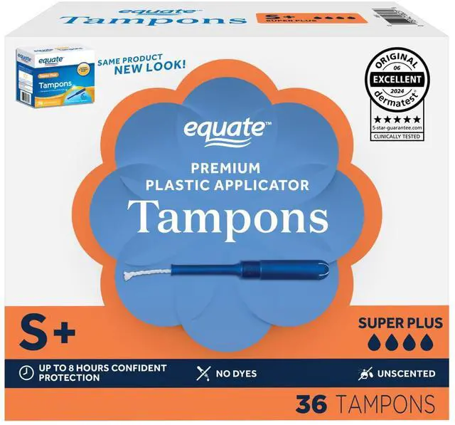Main image of Equate Tampons with Premium Plastic Applicators, Unscented, Super Plus, 36 Count