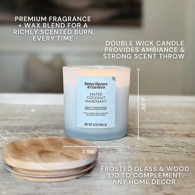 Alt view image 2 of 5 - Better Homes and Gardens Salted Coconut Mahogany Scented 2-Wick Frosted Jar Candle 12oz.