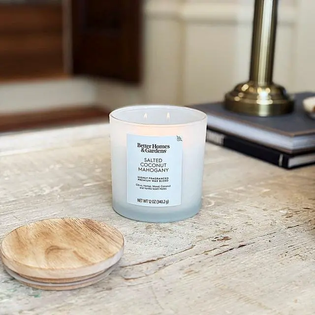 Alt view image 4 of 5 - Better Homes and Gardens Salted Coconut Mahogany Scented 2-Wick Frosted Jar Candle 12oz.