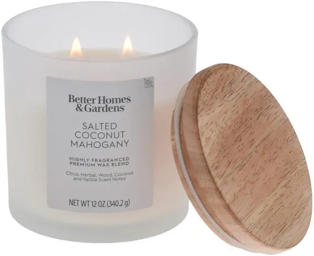 Alt view image 5 of 5 - Better Homes and Gardens Salted Coconut Mahogany Scented 2-Wick Frosted Jar Candle 12oz.