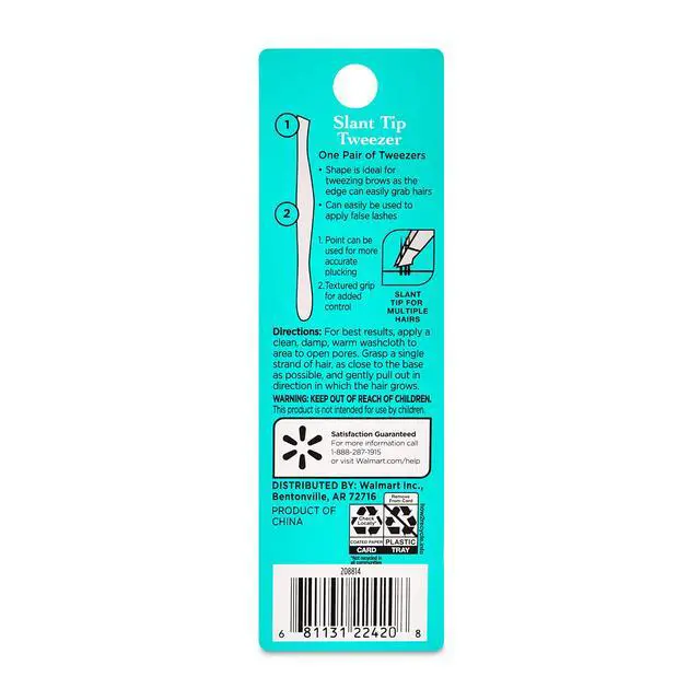 Alt view image 4 of 5 - (4 pack) Equate Stainless Steel Classic Slant-Tip Eyebrow Tweezers, 1 Count