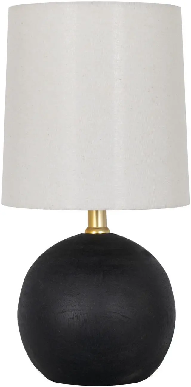 Main image of Mainstays 12.5 Mini Black Wood Ball Table Lamp with White Fabric Shade