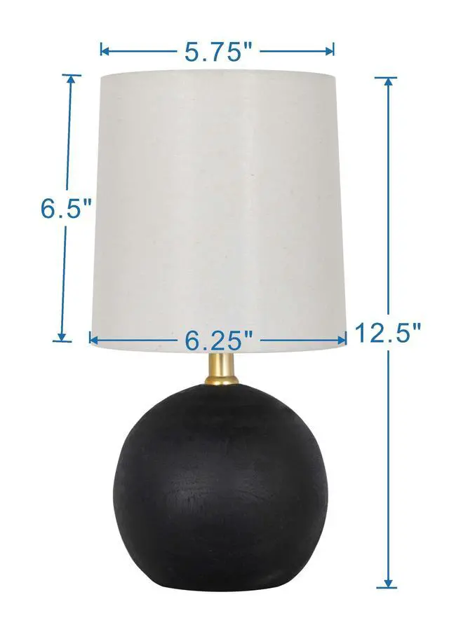 Alt view image 4 of 5 - Mainstays 12.5 Mini Black Wood Ball Table Lamp with White Fabric Shade