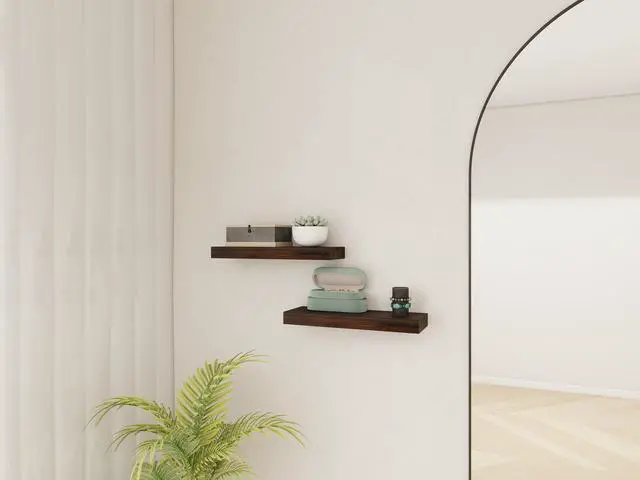 Alt view image 2 of 6 - Mainstays Walnut 16.5" Wood Floating Shelves, Set of 2
