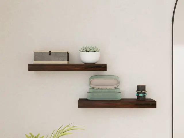 Alt view image 4 of 6 - Mainstays Walnut 16.5" Wood Floating Shelves, Set of 2