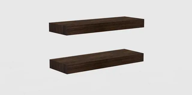 Main image of Mainstays Walnut 16.5" Wood Floating Shelves, Set of 2