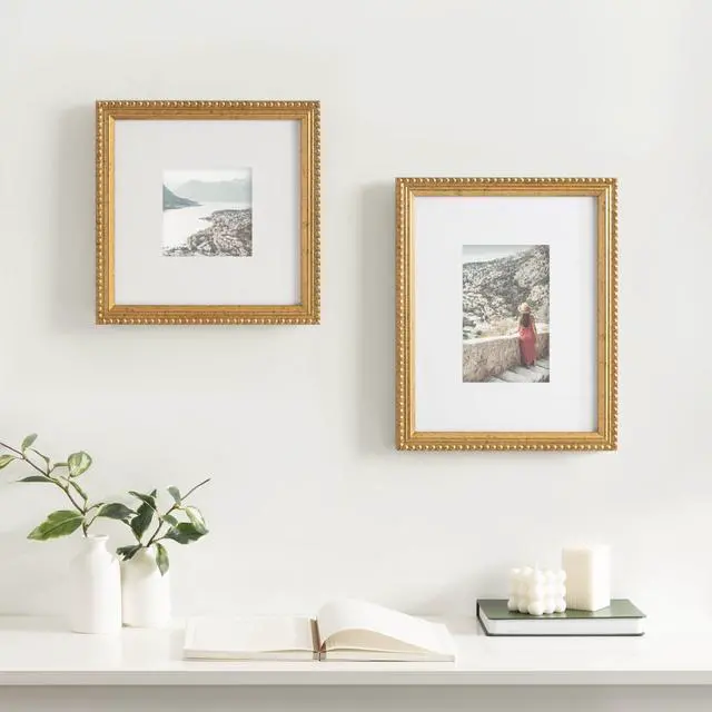 Alt view image 5 of 7 - DesignOvation 8x8 Matted for 4x4 Beaded Gold Decorative Tabletop Picture Frame
