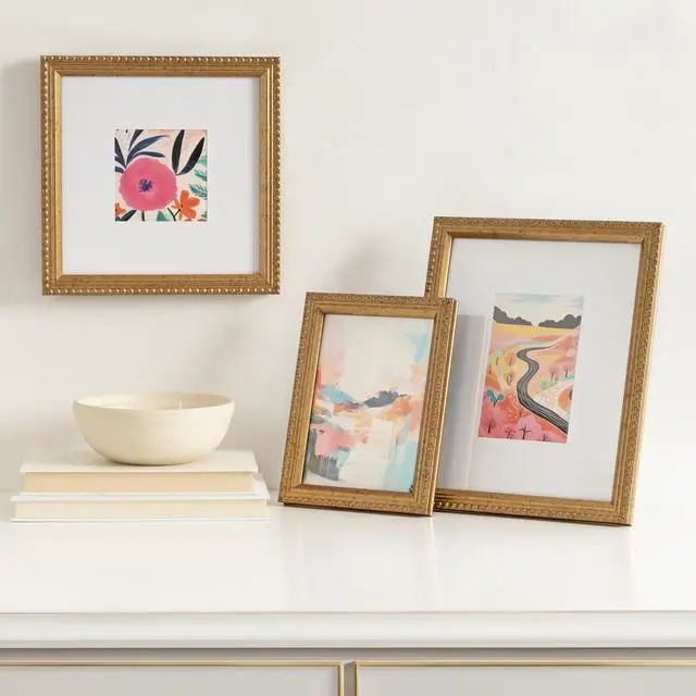 Alt view image 6 of 7 - DesignOvation 8x8 Matted for 4x4 Beaded Gold Decorative Tabletop Picture Frame