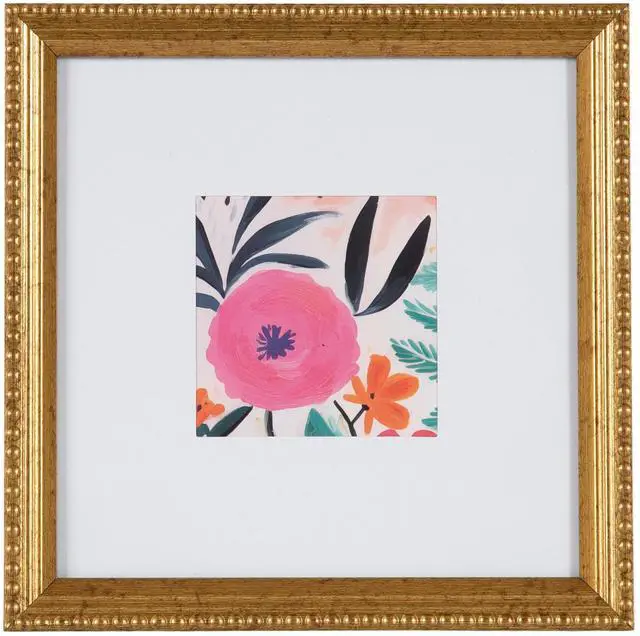 Main image of DesignOvation 8x8 Matted for 4x4 Beaded Gold Decorative Tabletop Picture Frame