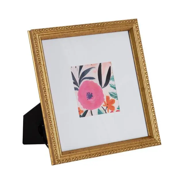 Alt view image 7 of 7 - DesignOvation 8x8 Matted for 4x4 Beaded Gold Decorative Tabletop Picture Frame