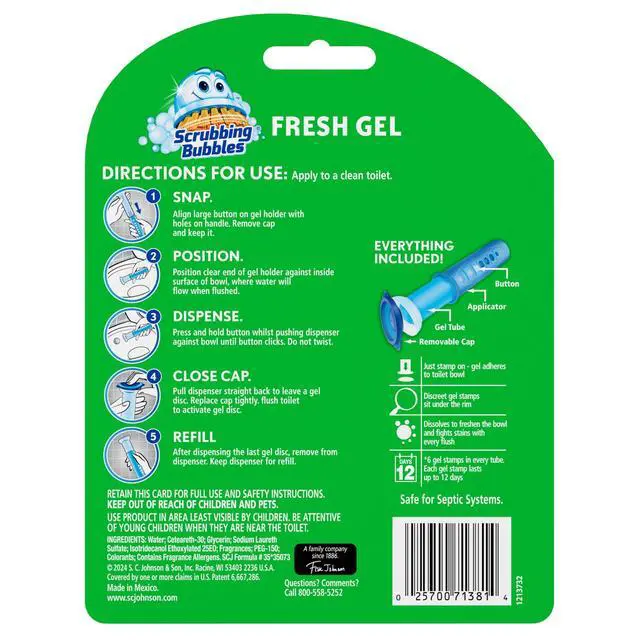 Alt view image 3 of 6 - Scrubbing Bubbles Automatic Toilet Bowl Cleaner, Fresh Gel Cleaning Stamp, Rainshower, Dispenser & 6 Gel Stamps