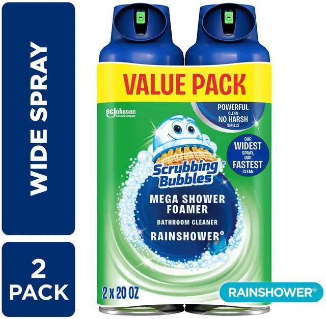 Main image of Scrubbing Bubbles Mega Shower Foamer Aerosol, Tough Foaming Bathroom, Tile, Shower & Tub Disinfectant Cleaner, Rainshower, 20 oz, 2 Pack