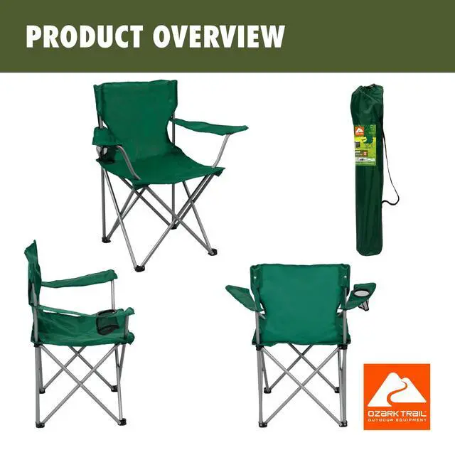 Alt view image 3 of 6 - Ozark Trail Quad Folding Camp Chair with Cup Holder, Dark Green