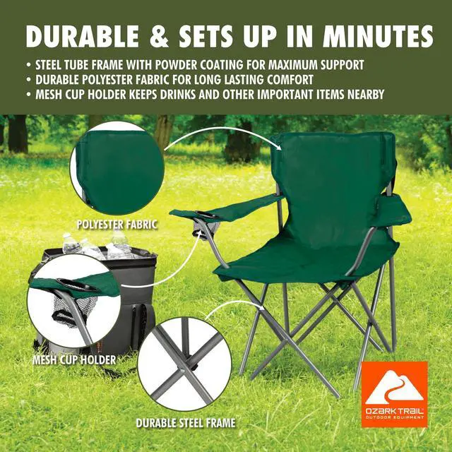 Main image of Ozark Trail Quad Folding Camp Chair with Cup Holder, Dark Green
