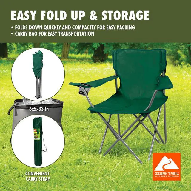 Alt view image 5 of 6 - Ozark Trail Quad Folding Camp Chair with Cup Holder, Dark Green