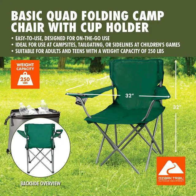 Alt view image 6 of 6 - Ozark Trail Quad Folding Camp Chair with Cup Holder, Dark Green