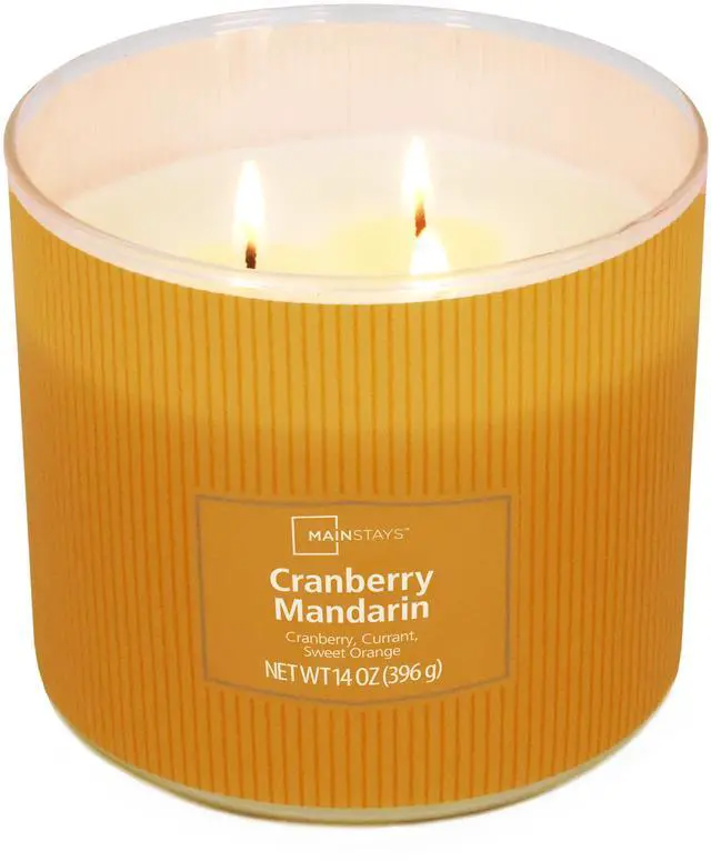 Alt view image 2 of 6 - Mainstays 3-Wick Cranberry Mandarin Scented Candle, Textured Wrapped Jar, 14 oz