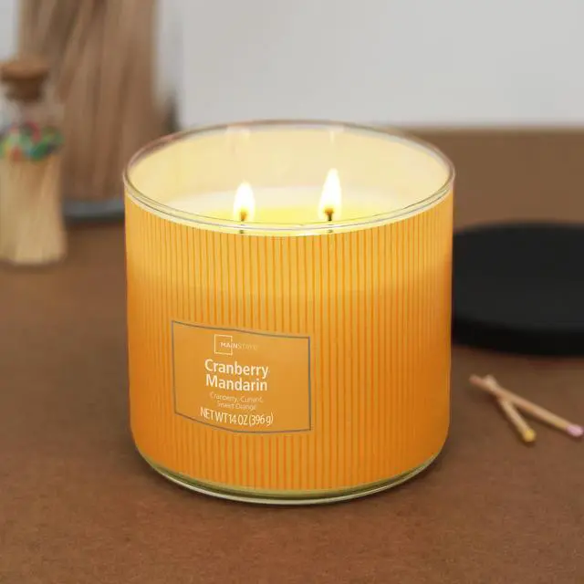 Alt view image 4 of 6 - Mainstays 3-Wick Cranberry Mandarin Scented Candle, Textured Wrapped Jar, 14 oz