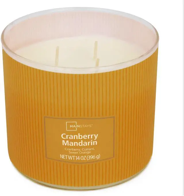 Alt view image 6 of 6 - Mainstays 3-Wick Cranberry Mandarin Scented Candle, Textured Wrapped Jar, 14 oz