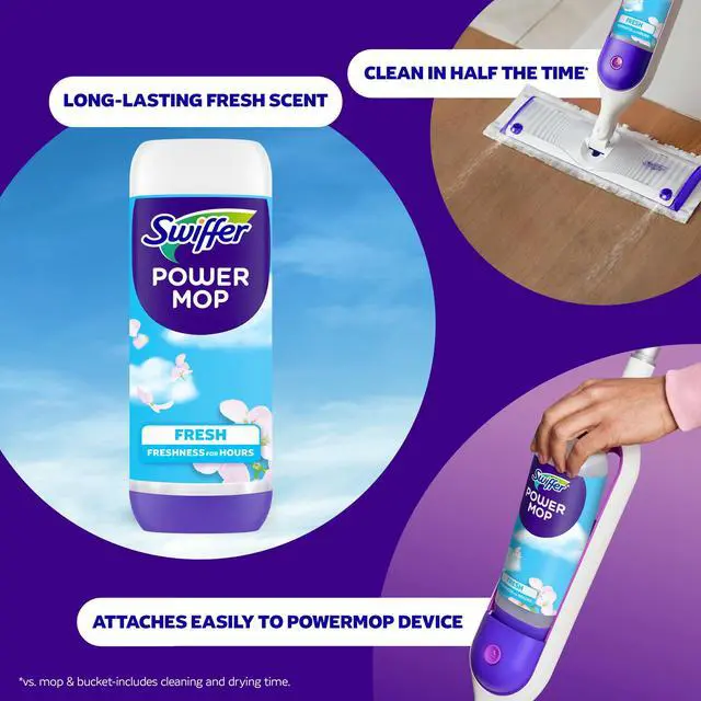 Alt view image 3 of 7 - Swiffer Power Mop Refill Solution, Tile, Vinyl, Laminate, Wood, Floor Cleaner, Fresh, 50.6oz
