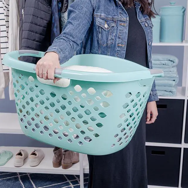 Alt view image 5 of 6 - Home Logic 1.8 Bushel Hip Grip Plastic Laundry Basket, Teal, Adult