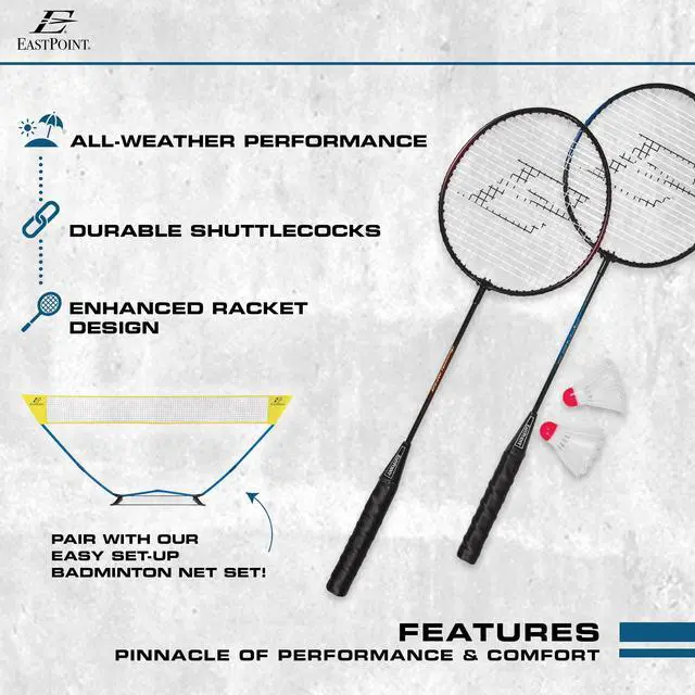 Alt view image 6 of 6 - EastPoint Sports 2 Player Badminton Racket Set; 2 Rackets with Steel Shafts, 2 Shuttlecock Birdies