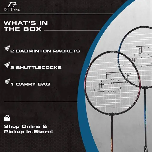 Alt view image 2 of 6 - EastPoint Sports 2 Player Badminton Racket Set; 2 Rackets with Steel Shafts, 2 Shuttlecock Birdies