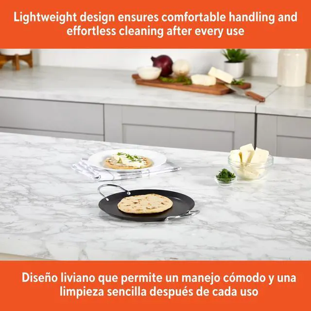 Alt view image 4 of 5 - IMUSA 9Inch Round Carbon Steel Comal Pan, NonStick Flat Griddle with Riveted Side Handles, OvenSafe Tortilla Quesadilla Crepe Pancake Griddle, MultiPurpose Traditional Mexican Cookware