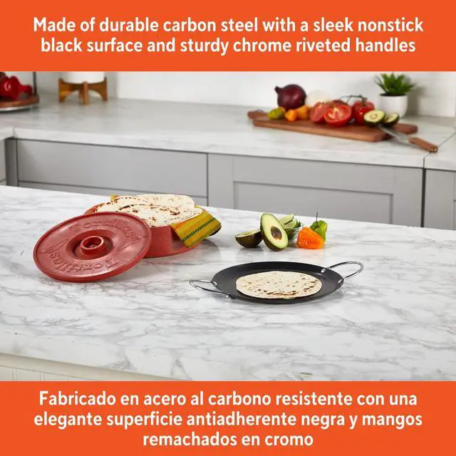 Alt view image 3 of 5 - IMUSA 9Inch Round Carbon Steel Comal Pan, NonStick Flat Griddle with Riveted Side Handles, OvenSafe Tortilla Quesadilla Crepe Pancake Griddle, MultiPurpose Traditional Mexican Cookware