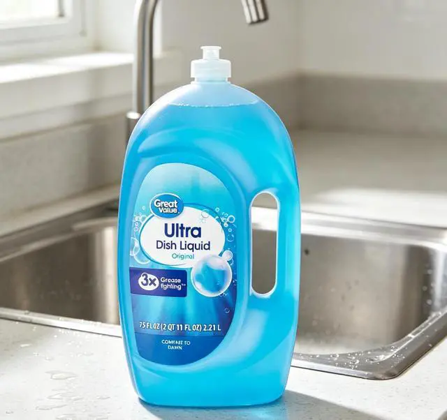 Alt view image 2 of 5 - Great Value Ultra Original Dish Liquid,75 fl oz,3X GreaseFighting Concentrated Dish Soap, EPA SaferChoice Certified, EasyGrip Handle, FreshScent DailyUse Dishwashing Detergent