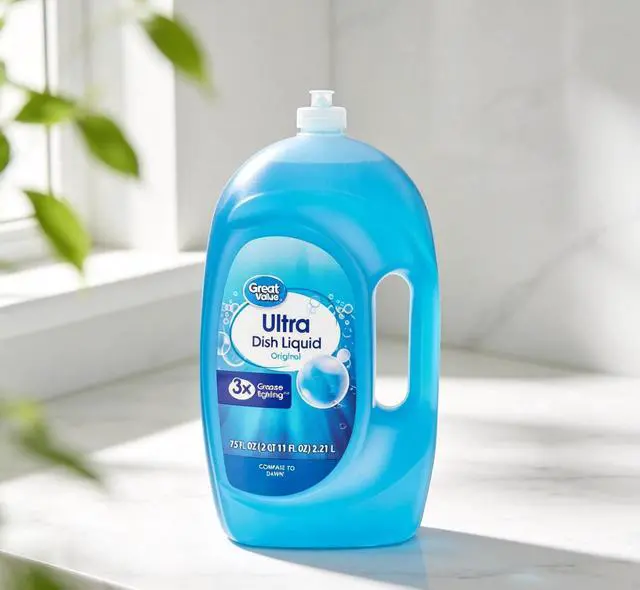 Alt view image 3 of 5 - Great Value Ultra Original Dish Liquid,75 fl oz,3X GreaseFighting Concentrated Dish Soap, EPA SaferChoice Certified, EasyGrip Handle, FreshScent DailyUse Dishwashing Detergent