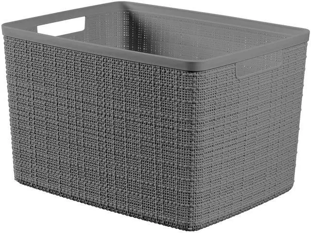 Main image of Curver Jute Large Gray Plastic Decorative Storage Basket, 14 in x 11 in x 9 in
