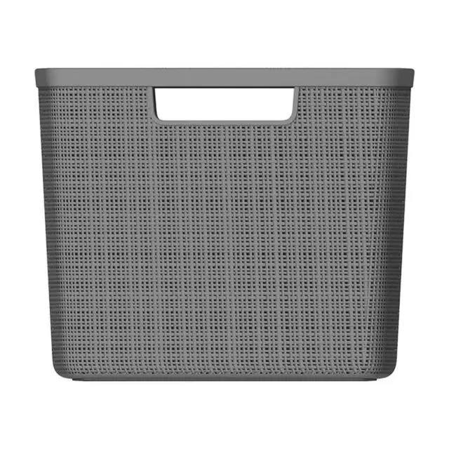 Alt view image 5 of 6 - Curver Jute Large Gray Plastic Decorative Storage Basket, 14 in x 11 in x 9 in