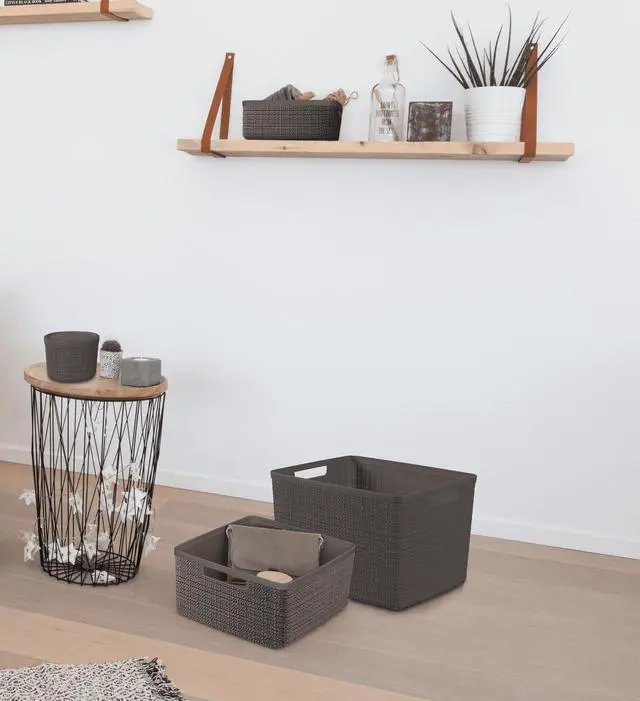 Alt view image 2 of 6 - Curver Jute Large Gray Plastic Decorative Storage Basket, 14 in x 11 in x 9 in