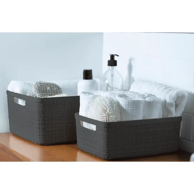Alt view image 5 of 6 - Curver Jute Medium Gray Plastic Storage Basket, 14 in x 10.7 in x 5.7 in
