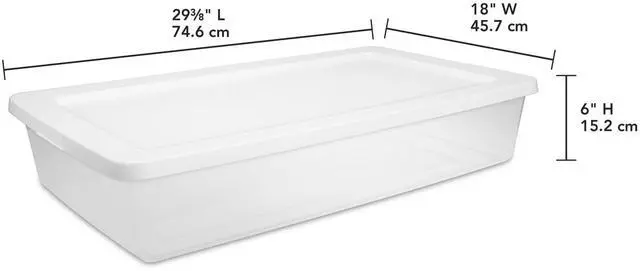 Main image of Sterilite 41 Quart Medium Storage Bin, Clear Plastic Underbed Storage Container with Snap-On Lid, White