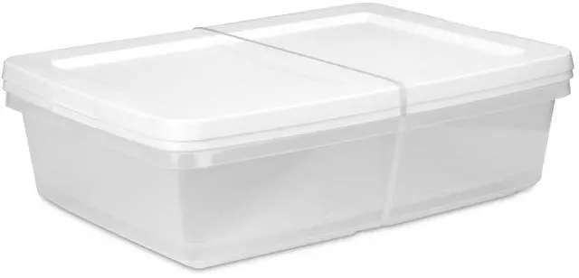 Main image of Sterilite Set of (2) 28 Quart Storage Bins, Clear Plastic Storage Bin with Snap-on Lid, White